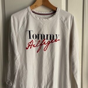 Tommy Hilfiger White Crewneck with Red and Black Logo